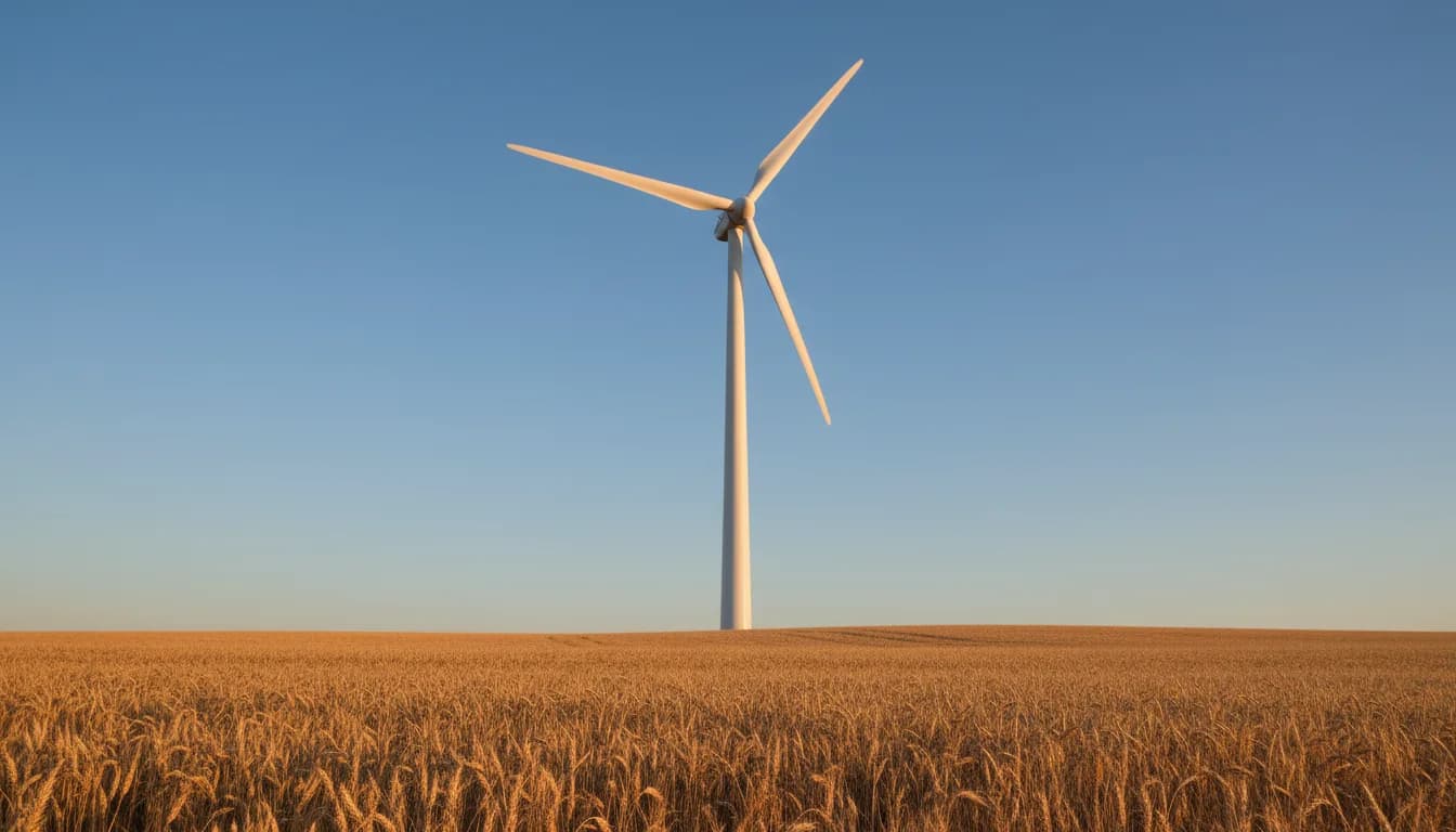 Windkraftanlagen auf einem Feld mit Darstellung der Pachtpreise pro Windrad